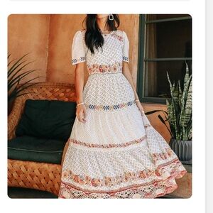 Spanish Embroidered Maxi Dress with Colorful Accents
